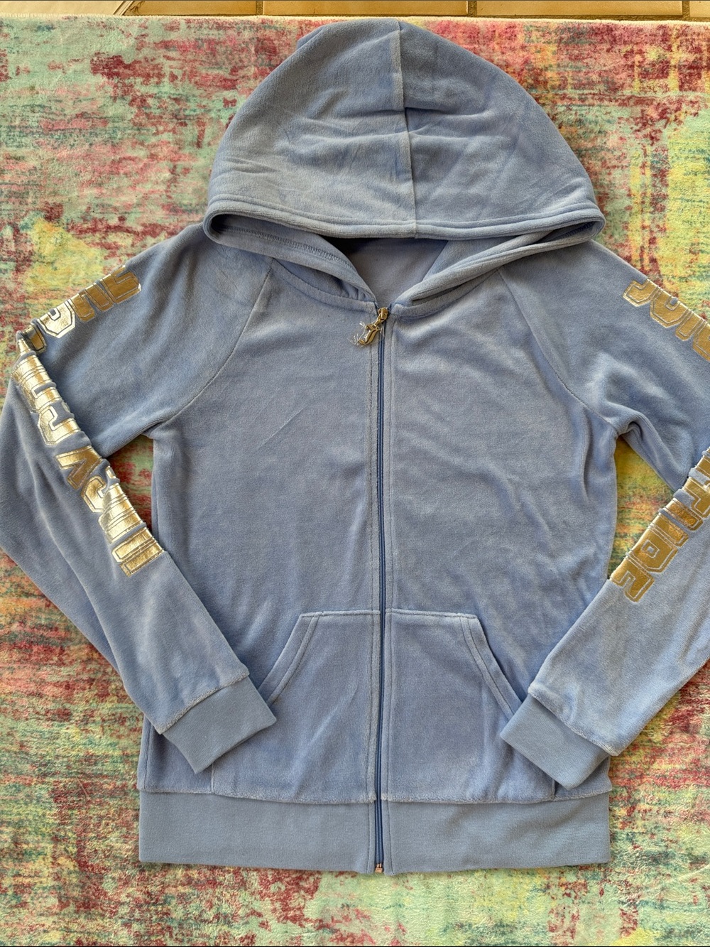 VINTAGE UNWORNJuicy Couture Light Blue Hooded Zip-Up Jacket with silver logo